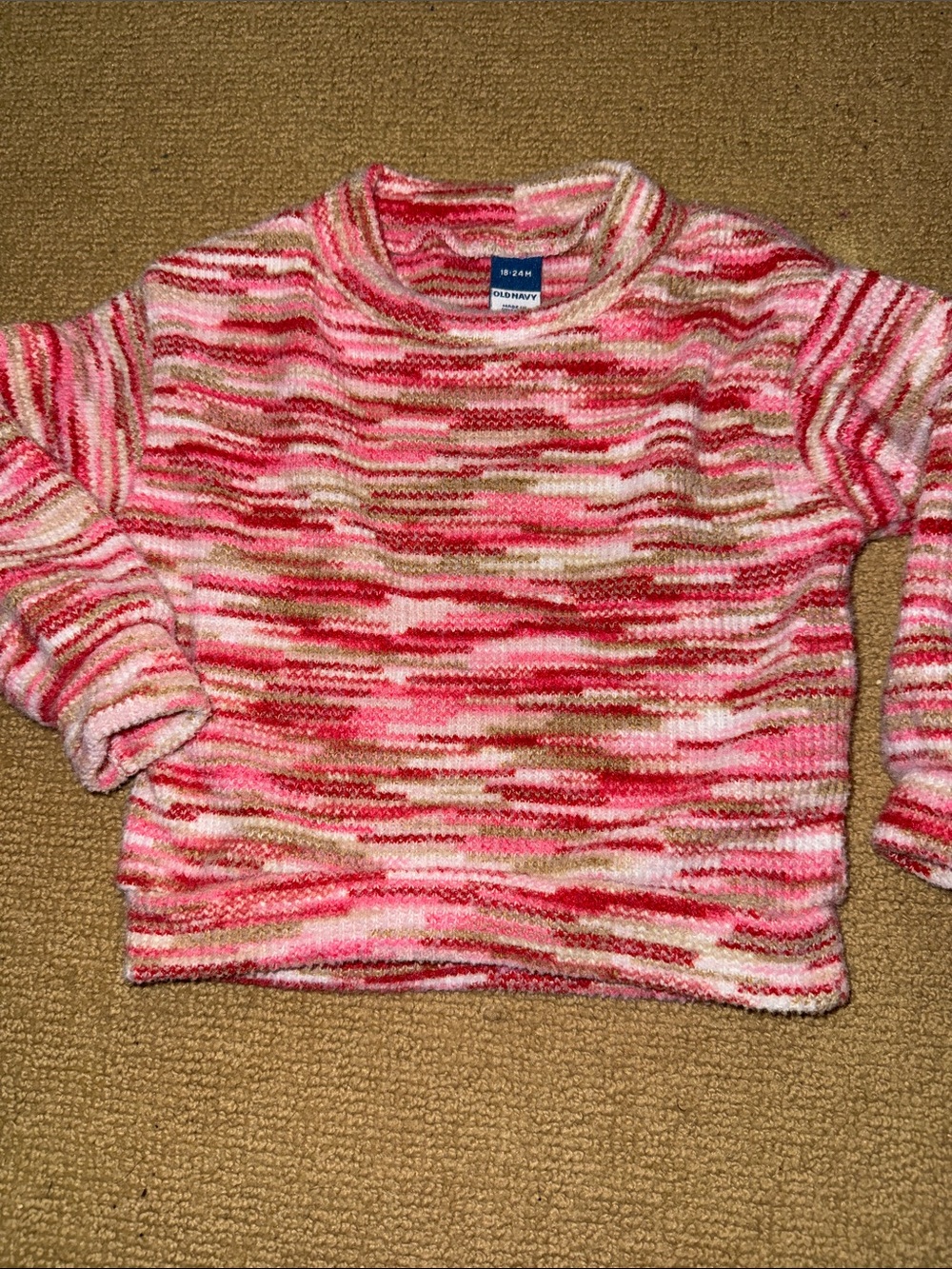 Old Navy Pink & Cream Striped Crewneck Sweater